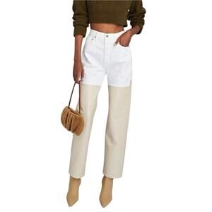 NWT AGOLDE ‘90s Pinch Waist Leather and Denim Cream and White Jeans